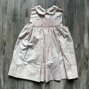 Vintage Alison Scott Smocked Embroidered Sleeveless Collared Lace Dress 4T Pink